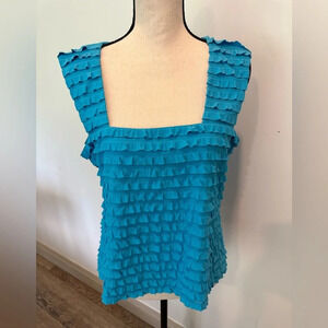 Joseph Ribkoff Bright Blue Ruffled Short Sleeve Blouse Top SZ 16 EUC